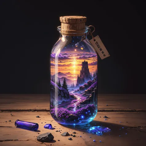 beautiful scenery nature glass bottle landscape, purple galaxy bottle