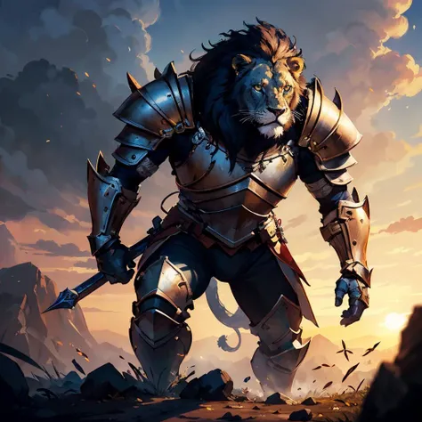 ((masterpiece:1.3,concept art,best quality)),very cute anthropomorphic lion dressed as a knight, looking at the viewer,macro,sunlight,fantasy art,dynamic composition,dramatic lighting,epic realistic,award winning illustration