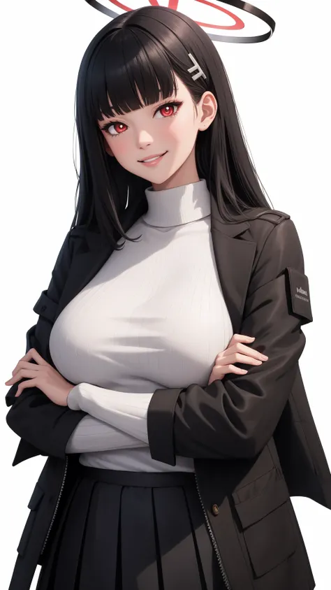 (((Perfect body,(((ruanmei fashion , winter ruanmei fashion,dress,Sweatshirt Jacket))),(((Black long hair))),((masterpiece)),high resolution, ((Best quality at best)),masterpiece,quality,Best quality,((( Exquisite facial features,Looking at the audience,There is light in the eyes,Smile))),))),(((Light and shadow,Big breasts,))),(((Looking at the camera,White background,))))