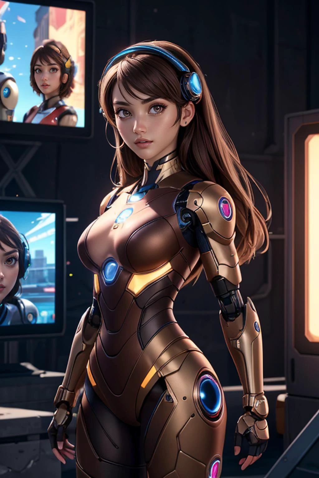 (best quality:1.3),masterpiece,high resolution,photo,realistic,4k,unreal,1 girl,
standing in front of video wall,
<lora:Sexy-Spanish:0.8> brown hair, light brown eyes,
<lora:53XY-Gynoid:0.8> gynoid, fembot,
outdoors, futuristic,
<lora:detail_slider_v4:1.2>