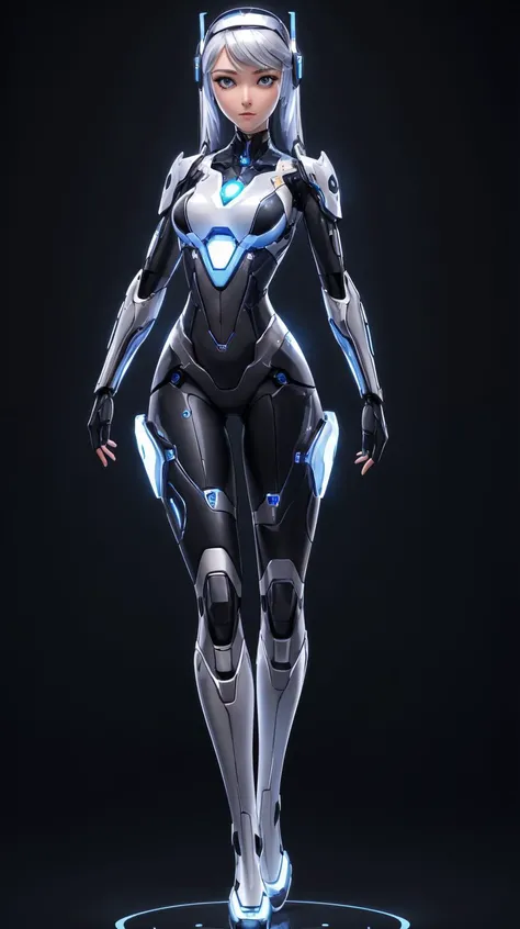 <lora:53XY-Gynoid:1>, (gynoid, broken, inner workings),  silver anodized metal body, glass visors, (full body shot:1.1),  (posing sexy), clean scene, simple background, black background
