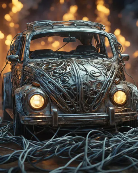 designed by wlop, james jean and andrei riabovitchev, concept art, upper body shot of a [Airy|Angry] Serbian (Volkswagen:1.1) , extremely detailed CG Unity 8k wallpaper, Smoky Conditions, Unsplash, Proud, New Wave Art, spotlight, Depth of field 270mm, Flickr, absurdres, <lora:wirex:1> wirex, wire sculpture, wix1