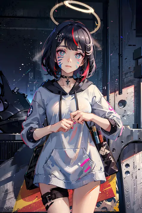 (best quality), masterpiece, ((ultra-detailed)), an extremely delicate and beautiful girl, bright eyes, best shadow, red eyes, (((symbol-shaped pupils ))), (hoodie), beautiful detailed eyes, (((gorgeous))), ((facepaint)),nsfw,((streaked hair)),(pink tattoo),(highly detailed:1.2)