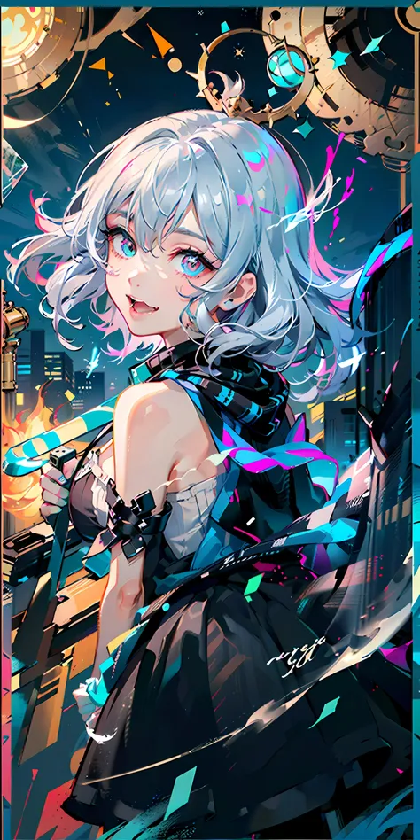 (Highest picture quality),(Master's work),(ultra-detailed),(Detailed eye description:1.0),(lens flare:1.0),(movie poster:1.0),(Tarot border:1.0),the portrait is centered,(close-up:1.0),(nagative space:0.8),(negative space:1.6),(solo),(floating colorful {wind|water magic|ink|crystals|ice|fire|flame|lightning|web|rocks|sand|particles|sparkles|blood}:1.0),(many colorful {soap bubbles|clouds|thorns|spikes|vines|currents|spirals|halos|wings|tatoos|cubes|octahedron}:1.0),(floating {red|green|blue|aqua|purple|yellow|black|white|grey|pink|orange|lime} {ribbons|feathers|particles|blades|droplets|snowflakes|soft balls}:1.0),({crystal|ice|fire|flame|wind|water|earth|stone|space|musical|sonic|vortex} {magic|wings}:1.0), ({ray tracing,glowing|dappled sunlight,light rays,caustics|night,black theme|mysterious,eerie|easygoing,pastel}:1.2), ({colorful|iridescent|multicolored}:1.0),(beautiful detailed glow:1.0),({leaning forward|leaning back|leaning to the side|}:1.2),{(smile:1.0)|(smirk:1.0)|(grim expression:1.0)},({small|small||lips,eyelashes}:1.0),{(open mouth:1.0)|(closed mouth:1.0)|},({eyelashes|eyeshadow||}),{one eye closed|||},({red|green|blue|aqua|purple|yellow|black|white|grey|pink|orange|lime} hair:1.4),({short|long|medium} hair:1.0),({from below|from above|from side|from behind|facing viewer}:1.3),(halo:1.3),(head tilt:1.0),(dynamic pose:1.1),(asymmetrical hair:1.2),({red|green|blue|aqua|purple|yellow|black|white|grey|pink|orange|lime} {armor|dress|collared shirt|suit|outfit}:1.0),({formal|military|techwear|urban style|casual,casual clothes|fantasy,magician|feral,tribal|sci-fi,futuristic}),({plaid skirt|layered skirt|puffy dress|tights|pants|shorts}),({red|green|blue|aqua|purple|yellow|black|white|grey|pink|orange|lime} {eyes|eyes|pupils}:1.4),{(forehead:1.5),asymmetrical bangs|diagonal bangs|hair between eyes|blunt bangs|swept bangs},{one eye covered|ponytail|high twintails|||},{straight hair|wavy hair|drill hair||},{long coat|suit jacket|cloak|sweater|tie||},{(floating cape:1.0),|}({fox ears, fox girl|vampire, bat wings|pointy ears,(elf:0.5)||}:1.1),({abstract background|city,skyscraper|forest,garden|castle|shrine|cave,underground|swamp|lake|winter|alien planet|}:1.4),({indoors,inside|outdoors,outside}:1.1),{2$$witch hat|straw hat|crown|tiara|eyewear|glasses|heargear|hair flower|hairpin|hair bow|||},({sitting|flying|jumping|laying|standing|standing on one leg}:1.1),({colored skin|white skin|blue skin|pale skin|tan|shiny skin|dark skin||}:1.1),({full body|upper body|portrait|}:1.25),{fang, skin fang|tongue|frown|lip biting|thinking|||||}, {empty eyes| symbol-shaped pupils, heart-shaped pupils| slit pupils, + +|||||}
