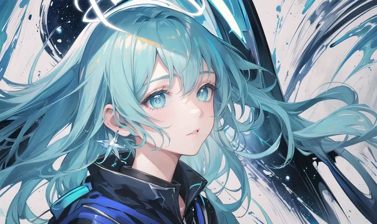 (highest quality, master's work, ultra-detailed, hires:1.3), 8k wallpaper,
1 (expressionless) girl from side, (solo), from side, ((beautiful detailed eyes)), shaded face,(balanced face:1.1), sketch, (negative space:1.1), (movie poster), (border), (text,logo) , ({eyes|eyes|pupils}:1.1), (halo), (colored in {blue|black|grey|green|aqua|purple|(gold:0.9)}), (vivid and intense color), ({flagments| fluid| ink| star traces| big moon} at background), focus on face, (graphic design),