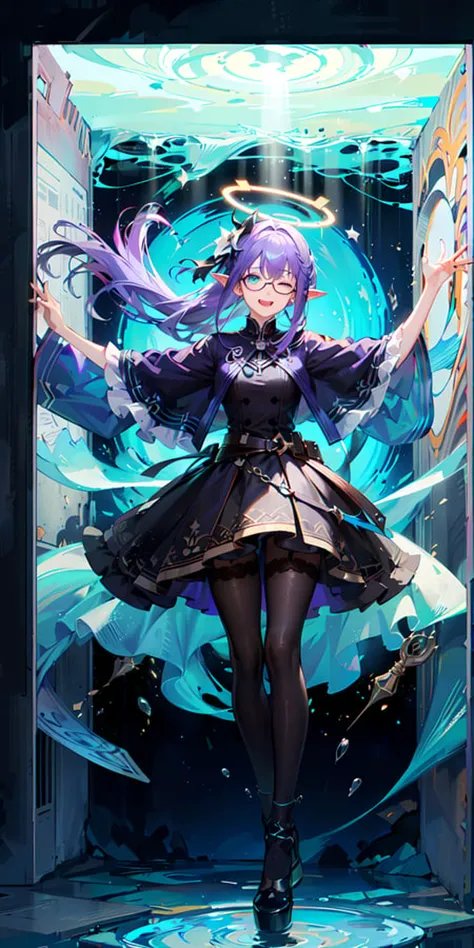 (Highest picture quality),(Master's work),(ultra-detailed),(Detailed eye description:1.0),(lens flare:1.0),(movie poster:1.0),(Tarot border:1.0),the portrait is centered,(close-up:1.0),(nagative space:0.8),(negative space:1.6),(solo),(floating colorful {wind|water magic|ink|crystals|ice|fire|flame|lightning|web|rocks|sand|particles|sparkles|blood}:1.0),(many colorful {soap bubbles|clouds|thorns|spikes|vines|currents|spirals|halos|wings|tatoos|cubes|octahedron}:1.0),(floating {red|green|blue|aqua|purple|yellow|black|white|grey|pink|orange|lime} {ribbons|feathers|particles|blades|droplets|snowflakes|soft balls}:1.0),({crystal|ice|fire|flame|wind|water|earth|stone|space|musical|sonic|vortex} {magic|wings}:1.0), ({ray tracing,glowing|dappled sunlight,light rays,caustics|night,black theme|mysterious,eerie|easygoing,pastel}:1.2), ({colorful|iridescent|multicolored}:1.0),(beautiful detailed glow:1.0),({leaning forward|leaning back|leaning to the side|}:1.2),{(smile:1.0)|(smirk:1.0)|(grim expression:1.0)},({small|small||lips,eyelashes}:1.0),{(open mouth:1.0)|(closed mouth:1.0)|},({eyelashes|eyeshadow||}),{one eye closed|||},({red|green|blue|aqua|purple|yellow|black|white|grey|pink|orange|lime} hair:1.4),({short|long|medium} hair:1.0),({from below|from above|from side|from behind|facing viewer}:1.3),(halo:1.3),(head tilt:1.0),(dynamic pose:1.1),(asymmetrical hair:1.2),({red|green|blue|aqua|purple|yellow|black|white|grey|pink|orange|lime} {armor|dress|collared shirt|suit|outfit}:1.0),({formal|military|techwear|urban style|casual,casual clothes|fantasy,magician|feral,tribal|sci-fi,futuristic}),({plaid skirt|layered skirt|puffy dress|tights|pants|shorts}),({red|green|blue|aqua|purple|yellow|black|white|grey|pink|orange|lime} {eyes|eyes|pupils}:1.4),{(forehead:1.5),asymmetrical bangs|diagonal bangs|hair between eyes|blunt bangs|swept bangs},{one eye covered|ponytail|high twintails|||},{straight hair|wavy hair|drill hair||},{long coat|suit jacket|cloak|sweater|tie||},{(floating cape:1.0),|}({fox ears, fox girl|vampire, bat wings|pointy ears,(elf:0.5)||}:1.1),({abstract background|city,skyscraper|forest,garden|castle|shrine|cave,underground|swamp|lake|winter|alien planet|}:1.4),({indoors,inside|outdoors,outside}:1.1),{2$$witch hat|straw hat|crown|tiara|eyewear|glasses|heargear|hair flower|hairpin|hair bow|||},({sitting|flying|jumping|laying|standing|standing on one leg}:1.1),({colored skin|white skin|blue skin|pale skin|tan|shiny skin|dark skin||}:1.1),({full body|upper body|portrait|}:1.25),{fang, skin fang|tongue|frown|lip biting|thinking|||||}, {empty eyes| symbol-shaped pupils, heart-shaped pupils| slit pupils, + +|||||}
