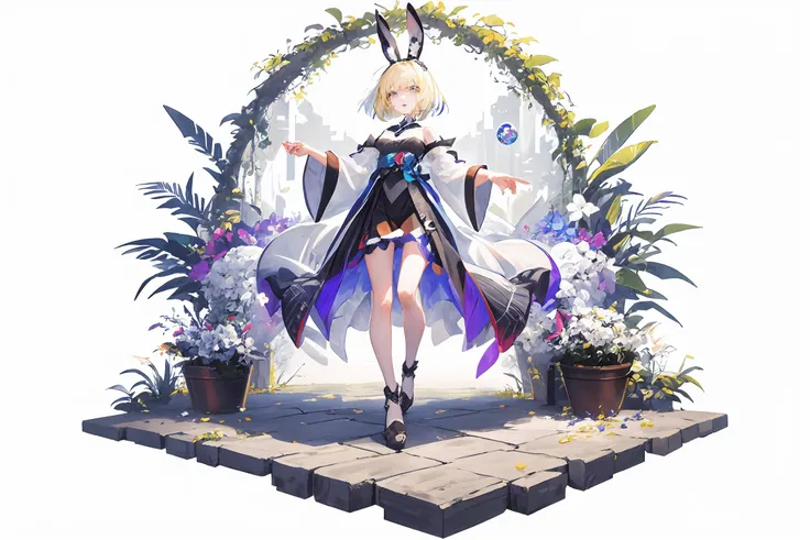 [(white background:1.5),::5] (isometric:1.0), double exposure, bubble, full body, 1girl, long bob cut, (hair:1.3), grey eyes, (white fluffy bunny ears:0.9), condemnation, (frown:1.2), (big nose:0.8), (small chest:0.7), blue blouse, rigid, blonde, white skin, masterpiece, best quality, (floating colorful {windmagic|flowers|ink|lightning|web|particles|sparkles|blood}:1.0), (many colorful {soap bubbles|clouds|vines|halos}:1.0):1.0), tropical forest, vines, big flowerbuds, (beautiful detailed glow:1.0) <lora:lihui4JXK-b2-bf16-128-128-1-re1-ep3-768-DA-5015fix:0.85>