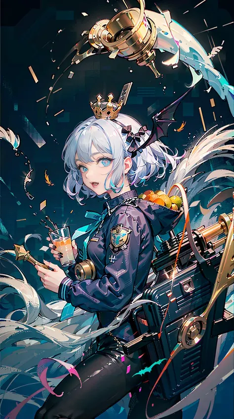(Highest picture quality),(Master's work),(ultra-detailed),(Detailed eye description:1.0),(lens flare:1.0),(movie poster:1.0),(Tarot border:1.0),the portrait is centered,(close-up:1.0),(nagative space:0.8),(negative space:1.6),(solo),(floating colorful {wind|water magic|ink|crystals|ice|fire|flame|lightning|web|rocks|sand|particles|sparkles|blood}:1.0),(many colorful {soap bubbles|clouds|thorns|spikes|vines|currents|spirals|halos|wings|tatoos|cubes|octahedron}:1.0),(floating {red|green|blue|aqua|purple|yellow|black|white|grey|pink|orange|lime} {ribbons|feathers|particles|blades|droplets|snowflakes|soft balls}:1.0),({crystal|ice|fire|flame|wind|water|earth|stone|space|musical|sonic|vortex} {magic|wings}:1.0), ({ray tracing,glowing|dappled sunlight,light rays,caustics|night,black theme|mysterious,eerie|easygoing,pastel}:1.2), ({colorful|iridescent|multicolored}:1.0),(beautiful detailed glow:1.0),({leaning forward|leaning back|leaning to the side|}:1.2),{(smile:1.0)|(smirk:1.0)|(grim expression:1.0)},({small|small||lips,eyelashes}:1.0),{(open mouth:1.0)|(closed mouth:1.0)|},({eyelashes|eyeshadow||}),{one eye closed|||},({red|green|blue|aqua|purple|yellow|black|white|grey|pink|orange|lime} hair:1.4),({short|long|medium} hair:1.0),({from below|from above|from side|from behind|facing viewer}:1.3),(halo:1.3),(head tilt:1.0),(dynamic pose:1.1),(asymmetrical hair:1.2),({red|green|blue|aqua|purple|yellow|black|white|grey|pink|orange|lime} {armor|dress|collared shirt|suit|outfit}:1.0),({formal|military|techwear|urban style|casual,casual clothes|fantasy,magician|feral,tribal|sci-fi,futuristic}),({plaid skirt|layered skirt|puffy dress|tights|pants|shorts}),({red|green|blue|aqua|purple|yellow|black|white|grey|pink|orange|lime} {eyes|eyes|pupils}:1.4),{(forehead:1.5),asymmetrical bangs|diagonal bangs|hair between eyes|blunt bangs|swept bangs},{one eye covered|ponytail|high twintails|||},{straight hair|wavy hair|drill hair||},{long coat|suit jacket|cloak|sweater|tie||},{(floating cape:1.0),|}({fox ears, fox girl|vampire, bat wings|pointy ears,(elf:0.5)||}:1.1),({abstract background|city,skyscraper|forest,garden|castle|shrine|cave,underground|swamp|lake|winter|alien planet|}:1.4),({indoors,inside|outdoors,outside}:1.1),{2$$witch hat|straw hat|crown|tiara|eyewear|glasses|heargear|hair flower|hairpin|hair bow|||},({sitting|flying|jumping|laying|standing|standing on one leg}:1.1),({colored skin|white skin|blue skin|pale skin|tan|shiny skin|dark skin||}:1.1),({full body|upper body|portrait|}:1.25),{fang, skin fang|tongue|frown|lip biting|thinking|||||}, {empty eyes| symbol-shaped pupils, heart-shaped pupils| slit pupils, + +|||||}