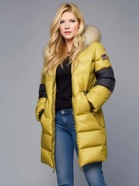 masterpiece, best quality, young woman xyzkwv1, wearing winter coat and jeans, (full_coverage),full body, looking at viewer, simple background <lora:xyzkwv1-000002:1>