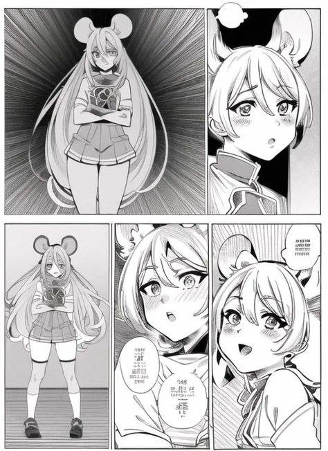 ((best quality)), ((highly detailed)), masterpiece, (detailed eyes, deep eyes), (1girl), arms behind back, <lora:aiomonstergirls_loraLocon:1>, (mouse girl), mouse ears, mouse tail, (MangaHentaiStyleConceptv2), ((monochrome)), ((lineart)), comic, cross-section, manga \(object\), left-to-right manga, NSFW:1.3