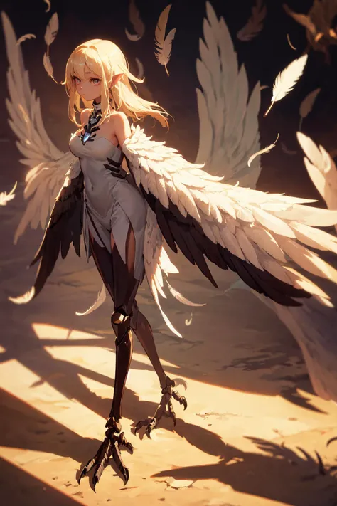 masterpiece, best quality,
1girl, harpy, feathers, full body, talons, mature girl, big wings, Original Character, Volumetric Lighting, Best Shadows, Shallow Depth of Field, Stunningly Beautiful Girl, Petite, Delicate Beautiful Attractive Face, mecha,