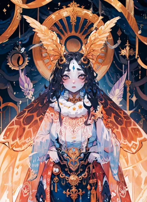 ((best quality)), ((highly detailed)), masterpiece, absurdres, detailed face, beautiful face, (detailed eyes, deep eyes), (1girl), upper body, <lora:aiomonstergirls_loraLocon:.7>, <lora:mothGirl:.75>, moth girl, fur collar, furry moth wings, giant wings, symmetrical wings, patterned wings, big moth antennae, black hair, thick thighs, arthropod girl, fluffy arms, <lora:ExtraArms:1>, ExtraArms, (extra arms), fluffy legs, insectoid arms, insectoid legs, outside, in a forest, (inside, at a bar), <lora:CelestialTarot_V2:1.2>, tarot, black background