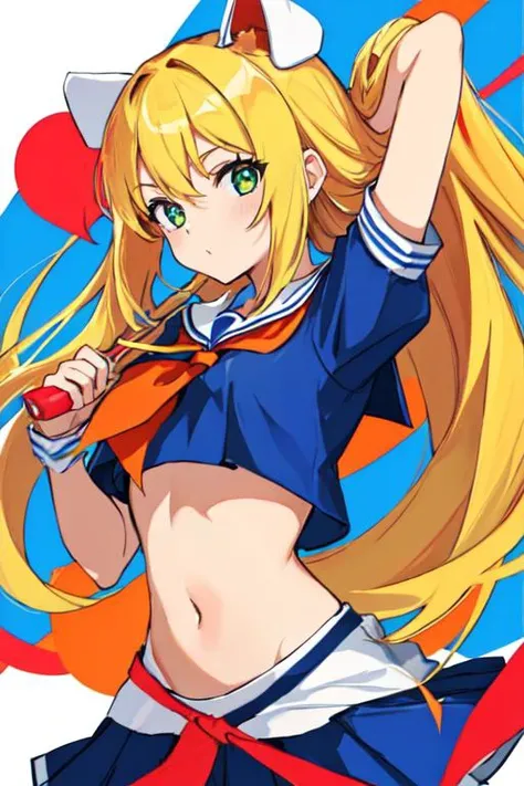 , schoolgirl, navel, midriff, <lora:large_insertion_v0.1-000003:1>