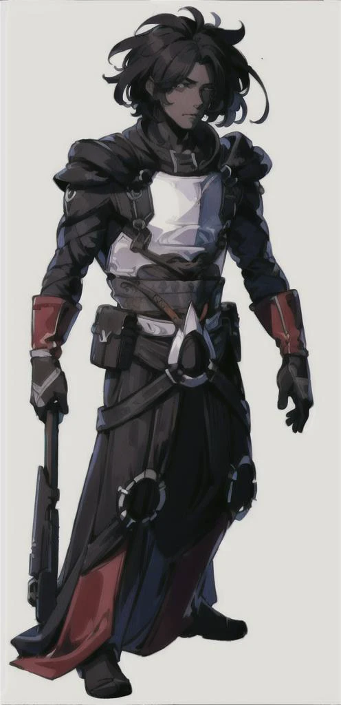 (white background:1.5), (masterpiece, top quality, best quality, high resolution), front view, full body, male, <lora:revanarmor:1>, armor, black skin, damaged, wounds