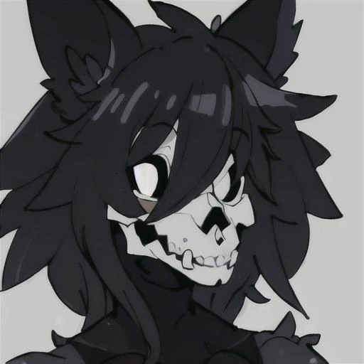 (white background: 1.5), (masterpiece, top quality, best quality, high resolution), 1girl, solo, <lora:mallo:1>, she, skull head, antro, black fur, black hair