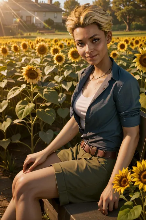 ( masterpiece, best quality, highres:1.3)
<lora:CyberAlex-000007:0.8>
CyberAlex, 1girl, short hair, dark-skinned female, sitting in a sunflower field, smiling, sunlight