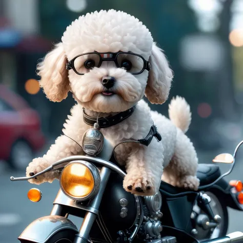 poodle, dog on a motorcycle,  <lora:sdxl_lora:1>, highres, masterpiece, 8k, 4k, (realistic photo), (photorealistic), bokeh, <lora:wowifierXL:0.5>