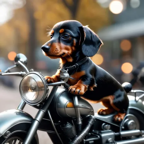 Dachshund, dog on a motorcycle, <lora:sdxl_lora:1>, highres, masterpiece, 8k, 4k, (realistic photo), (photorealistic), bokeh, <lora:wowifierXL:0.5>