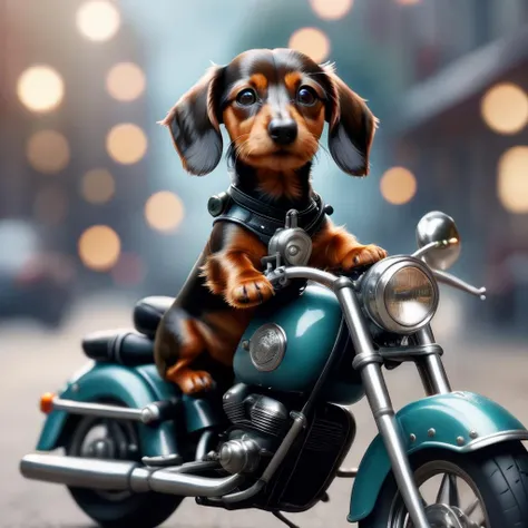 Dachshund, dog on a motorcycle, <lora:sdxl_lora:1>, highres, masterpiece, 8k, 4k, (realistic photo), (photorealistic), bokeh, <lora:wowifierXL:0.5>