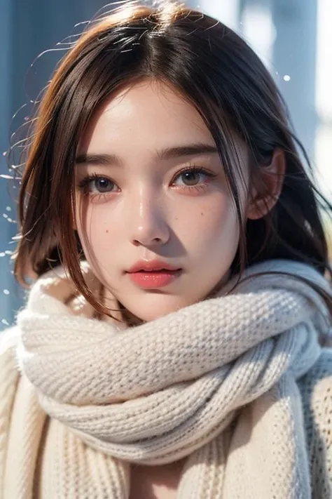Cat girl:1.5, Face behind wooly scarf, Petite Woman in snow, long white hairs, Freckles, topless, face Closeup, face Hidden behind Pastell neon Striped wooly scarf, only blushed flirting eyes visible very Detailed, awesome Quality, reflecting, luminescent, translucent, Ethereal, Aura, 80s DARK dystopian Blade Runner Flair, very detailed, uhd, masterpiece, White smoke, snowing, light beams through smoke,<lora:TWbabe8:0.4> <lora:TWcat:0.4>, NSFW,