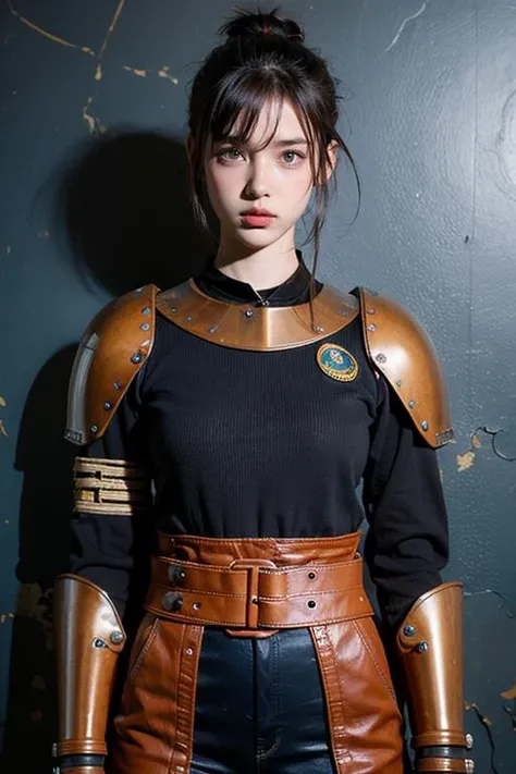 ffserenity, Grit, Rust, Stains, grunge style ffserenity, a cyborg wearing rusty spaceship mech armor, sat by a lake, textured, distressed, vintage, edgy, punk rock vibe, dirty, noisy,, Napoleon dynamite in iconic Napoleon Bonaparte Pose, Vintage space General Uniform, DARK blue medieval inspired Wall painting,<lora:TWbabe9:0.4>
