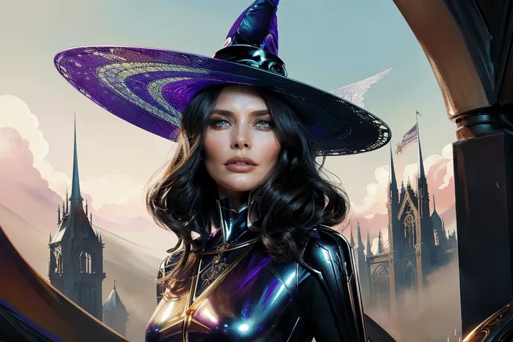 woman,witch costume,witch hat,<lora:witchcostumev1>, aeo paulin, greg rutkowski, greg hildebrandt,<Character Concept Art:female, sci-fi, fantasy, intricate, elegant, highly detailed, digital painting, artstation, concept art, smooth, sharp focus, illustration, art byartgerm and greg rutkowski and alphonse mucha