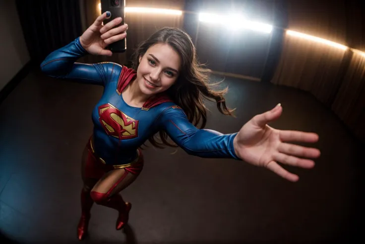 DC s,full body,from above,selfie,hyper realistic gopro action photo of a 18 year old girl,supergirl,dancing,happy,bare hands,ray tracing,detail shadow,shot on Fujifilm X-T4,85mm f1.2,sharp focus,depth of field,blurry background,bokeh,motion blur,<lora:add_detail:1>,