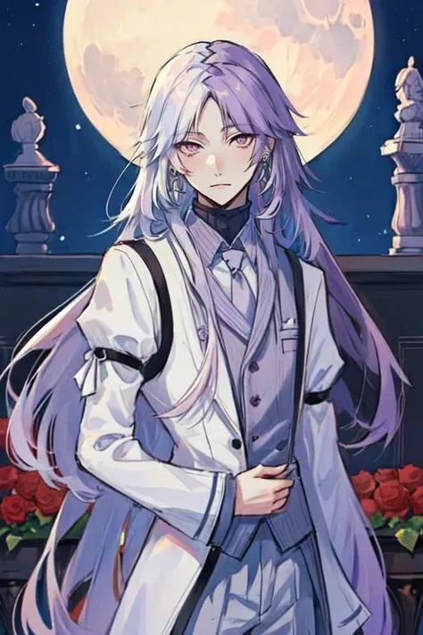 <lora:Sigma_-_Bungo_Stray_Dogs_Updated:1>, 1boy, solo, earrings, jewelry, long hair, looking at viewer, male focus, purple eyes, two-toned hair, mulitcolor hair, white hair, purple hair