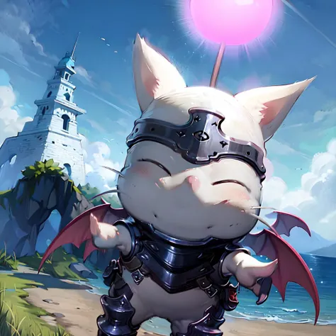moogle wearing shining armor, <lora:moogle_sV1:1>.