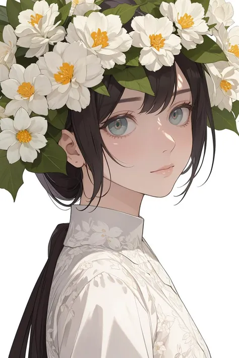 masterpiece, best quality,Shaded face,eyes in shadow,white background, flower, scenery