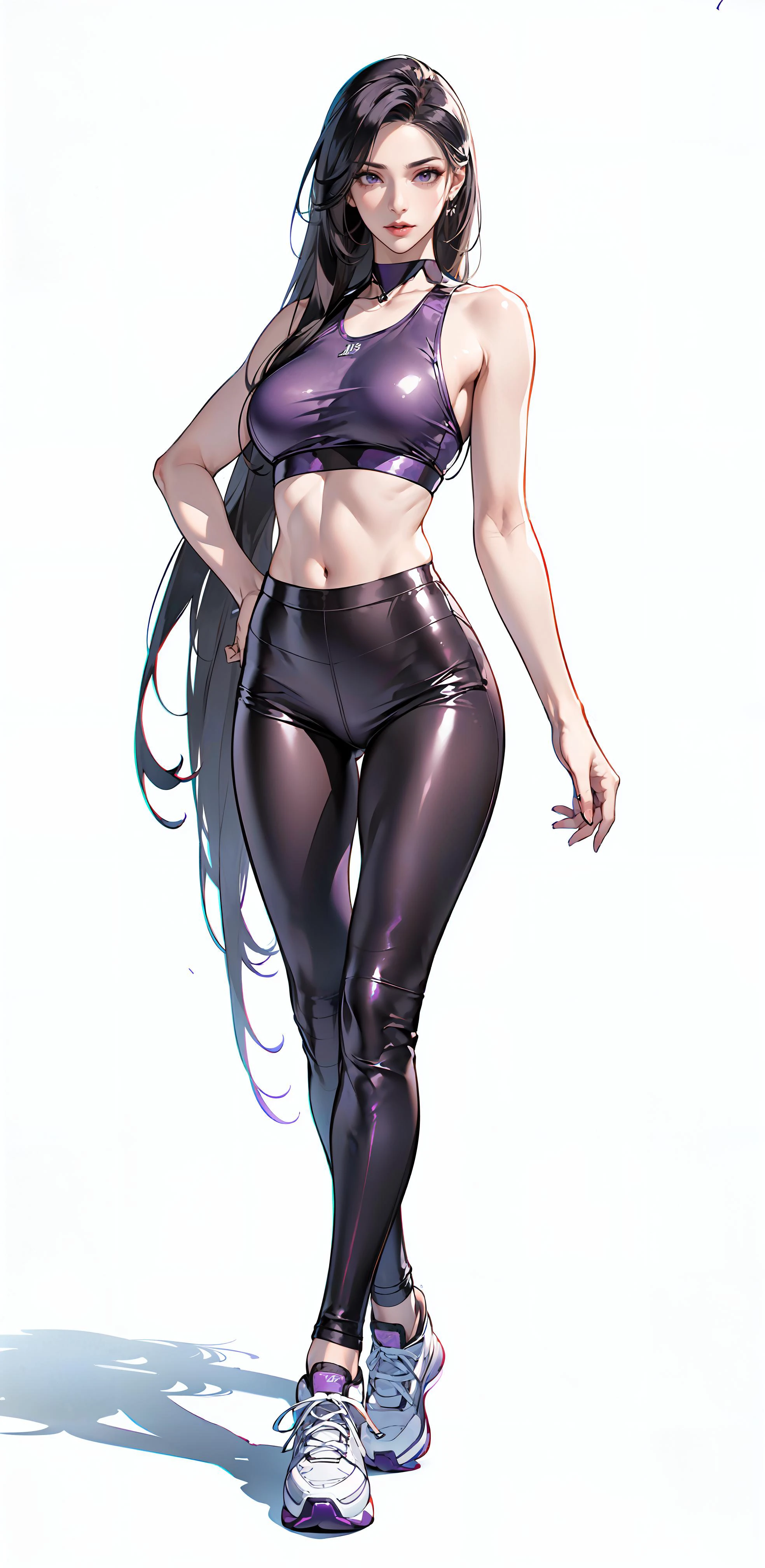 <lora:DETAIL_SLIDER_BY_STABLE_YOGI:0.8>, (full body shot:1.2), ( Purple Leather leggings:1.25), (Purple Leather sports bra:1.2),
(Mature women:1.2),masterpiece, (best quality),(extremely detailed eyes and face),extremely detailed CG unity 8k wallpaper,best quality,(Perfect detail:1.2),
1 woman, (detailed:1.2), (realistic:1.2), (standing:1.1), (full body shot:1.2), (outdoors:1.1),(skinny:1.5), scenic view,(Long legs:1.1), beautiful legs,
Young wife,(Long black hair:1.2), Long straight hair, (straight hair:1.3),sneakers,(Put your hands behind your hips),
(white background:1.5), monotonous background,(empty-handed:1.1),scenic view,Secret agent, (ruthless temperament:1.2),(empty-handed:1.3),
<lora:Leggings Sports Bra By Stable Yogi:0.6> <lora:绪å¿-ãè§£å³æå´©é¾é¢ãæ´åå
_v1.0:0.5> <lora:ClothingAdjuster3:-0.1> <lora:ConceptHighLegs_v10:0.2> <lora:muscleGirl_v1:0.1>