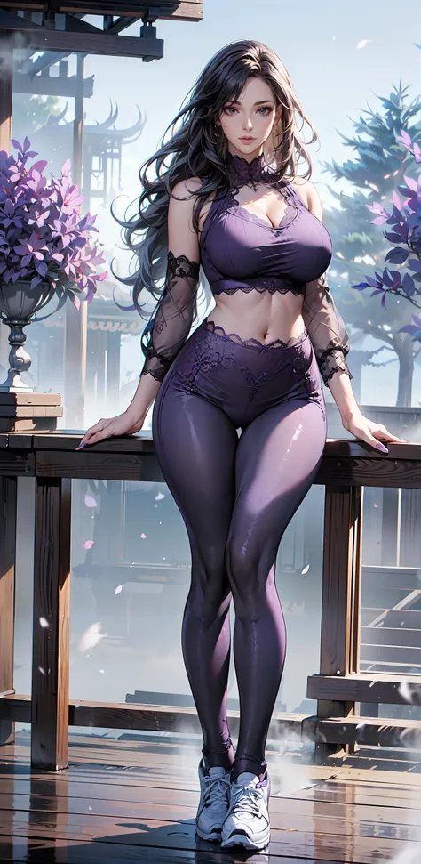 <lora:DETAIL_SLIDER_BY_STABLE_YOGI:0.8>,
(Mature women:1.2),masterpiece, (best quality),(extremely detailed eyes and face),extremely detailed CG unity 8k wallpaper,best quality,
1 woman, (detailed:1.2), realistic, (standing:1.1), (full body shot:1.2), (outdoors:1.1, scenic view,Plump figure,(large breasts:1.4), (big hips:1.1), (small waist:1.0),(skinny:1.2),(Long legs:1.1), beautiful legs,
Young wife,Long black hair, wavy hair,charming,SEX,sneakers,
(Park background:1.2),
<lora:Leggings Sports Bra By Stable Yogi:0.6>( Purple lace leggings:1.2), (Purple lace sports bra:1.1),(hollowed out clothes:1.1), <lora:ç»ªå¿-ãè§£å³æå´©é¾é¢ãæ´åå_v1.0:0.6> <lora:ClothingAdjuster3:-0.2> <lora:ConceptHighLegs_v10:0.2> <lora:breastsizeslideroffset:0.2><lora:add_detail:0.5>