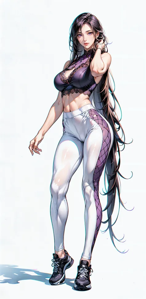<lora:DETAIL_SLIDER_BY_STABLE_YOGI:0.8>, (full body shot:1.2),
(Mature women:1.2),masterpiece, (best quality),(extremely detailed eyes and face),extremely detailed CG unity 8k wallpaper,best quality,(Perfect detail:1.2),
1 woman, (detailed:1.2), (realistic:1.2), (standing:1.1), (full body shot:1.2), (outdoors:1.1),(skinny:1.3), scenic view,(Long legs:1.1), beautiful legs,
Young wife,(Long black hair:1.2), Long straight hair, cut hair,(straight hair:1.3),charming,SEX,sneakers,
(white background:1.5), monotonous background,(empty-handed:1.1),scenic view,
<lora:Leggings Sports Bra By Stable Yogi:0.6>( Purple lace leggings:1.2), (Purple lace sports bra:1.1), <lora:绪å¿-ãè§£å³æå´©é¾é¢ãæ´åå
_v1.0:0.5> <lora:ClothingAdjuster3:-0.0> <lora:ConceptHighLegs_v10:0.2> <lora:add_detail:0.5> <lora:muscleGirl_v1:0.1>
