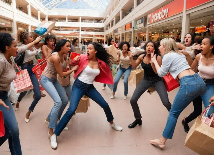 a large battle with women fighting over shopping items, inner city, shopping mall,
<lora:Napoleonic_Battle_SDXL:0.8>