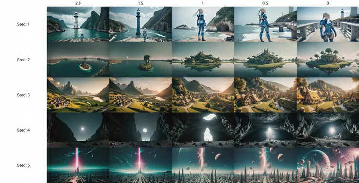 photograph, cinematic color grading, lighthouse overlook in a pristine,impossible scifi topia outside of reality, masterpiece1girl, woman, scifi, scrapcore, scientist, full body, wearing skin-tight ultra color:steelblue power armor, bombshell hair, platinum hair, Scalp Braids, hourglass figure, korean<lora:EnvyPanoramaXL01:2.0>