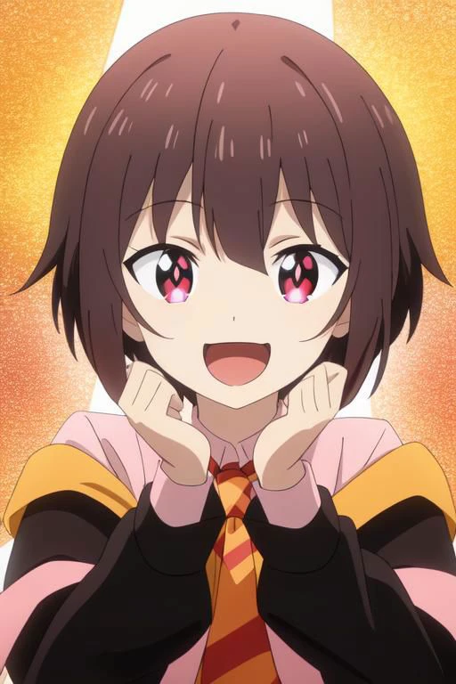 <lora:Bakuen_megumin_v3:0.7> megumin, school uniform,, 8k, masterpiece, absurdres, looking_at_the_viewer, excited, happy, anime, portrait, our-hands_together, sparkling_eyes, stars_in_her_eyes, stars_in_her_pupils
