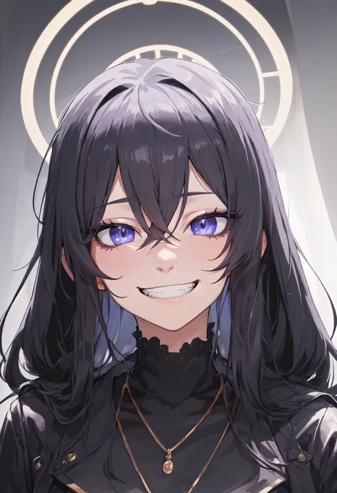 best quality, masterpiece, highres, solo, (ui_bluearchive:1.10), evil grin, evil smile, grin, portrait, looking at viewer, 41 <lora:ui_bluearchive:0.80>