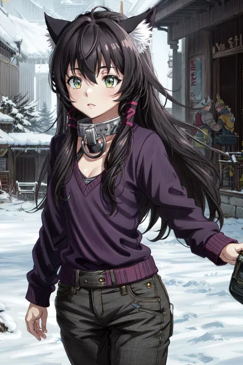 <lora:HNTASADL_Rem_Galleu_by_minion:0.5> rem galleu, winter clothes, thick clothing, sweater, long pants, hair ribbon, metal collar, dynamic pose, high contrast, sharp focus, masterpiece, best quality, highly detailed, HDR, highest quality, highres, sharp focus, 8k, 16k, skin pores, dynamic lights, realistic shadows, best shading, award winning masterpiece, 1girl, solo