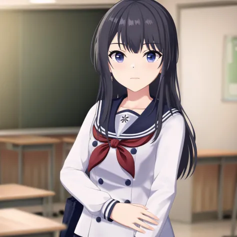 high quality, best quality, masterpiece, absurdres, nagase kotono, uniform, 1girl, <lora:ktn-000004:0.75>, solo, classroom, looking_afar