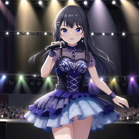 high quality, best quality, masterpiece, absurdres, nagase kotono, idol, 1girl, <lora:kotono-000003:0.75>, solo, on_stage, stage_lights, light_rays, singing