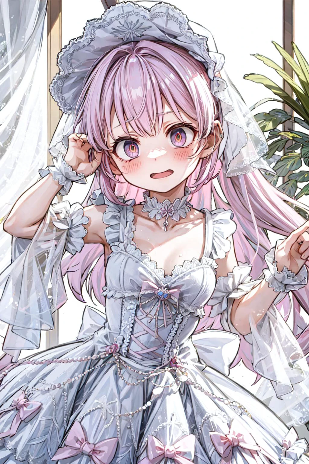 ((best quality, masterpiece)), ((style-swirlmagic):0.5),
1girl, ta_dress , mansion , living room, plants at window, embarrassed <lora:ArsEmbarrassed-t5:0.5>, (constricted pupils, small pupils), blush , open mouth,
<lora:more_details:0.5>,<lora:Constricted Pupils5:0.5>, <lora:loliress_classic_1_v3:0.5>
