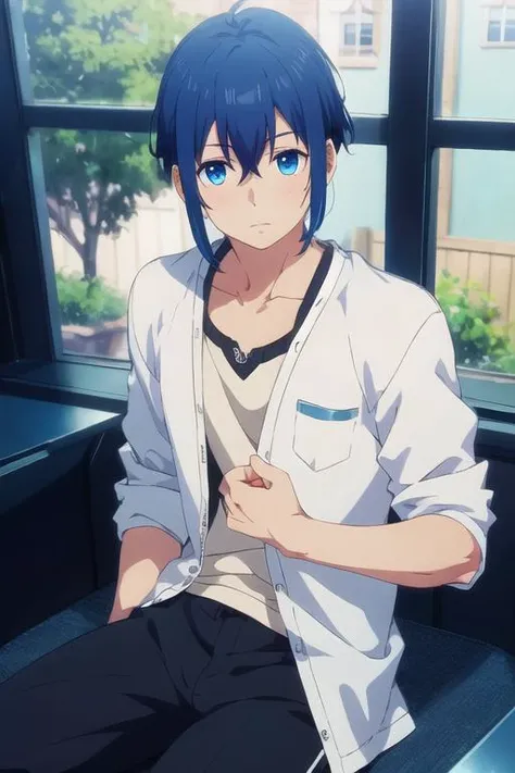 masterpiece, best quality, game cg, 1boy, solo, male focus, looking at viewer, , depth of field, <lora:reito_mizuhara:0.70>, reito_mizuhara, blue hair, blue eyes, , fairytale,