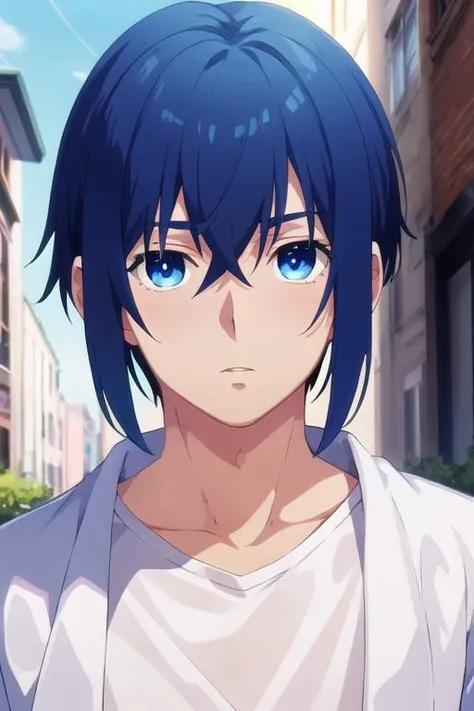 masterpiece, best quality, photorealistic, 1boy, solo, male focus, looking at viewer, , , <lora:reito_mizuhara:0.64>, reito_mizuhara, blue hair, blue eyes, , , , HD-DVD