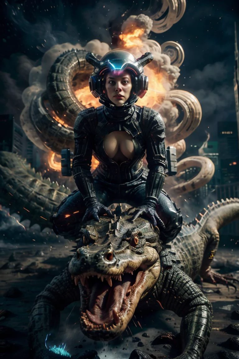 (((a portrait of crocodile))),wearing tempestmagic spacesuit and helmet <lora:spacesuit3:0.3> <lora:SpaceKnights5:0.2>, a girl wearing downblouse burqa, loose shirt <lora:downblouse-v1:0.7>, smoking a cigarrete, city park crowded with alien vehicles, <lora:XSArchi_127:0.3> , magical breast from fire and smoke, <lora:TempestMagic:0.5>, riding a demonic broken nervous512 mshn crocodile <lora:riding_a:0.5> <lora:mshn:0.3> , outer space and stars <lora:PAseerStarSkyV1:0.4>, hdr photograph <lora:to8contrast-1-5:0.8>