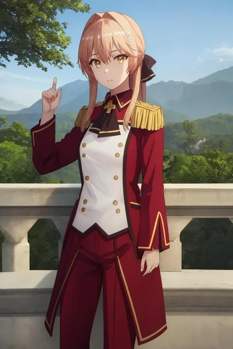 ((masterpiece, high quality, highres,))
outdoors,looking at viewer, 
Liscia, red uniform,  <lora:Liscia:1>