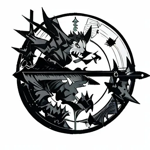 planet, shooting_star, silhouette, black background, blade, magic circle, <lora:gameIcon_v10:1>