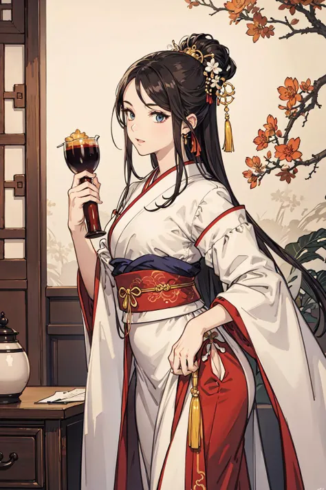 best quality,oriental_detailed background,girl,detailed_hand,flower, night, moon,reflect_water,