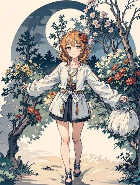 best quality, high_resolution, distinct_image, detailed background ,girl, flower,garden,moon, <lora:arakiHinaTHEIdolmSTER_v11:1>