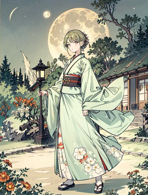 best quality, high_resolution, distinct_image, detailed background ,girl, hanbok,flower,garden,moon, night,<lora:nanakusaNichikaTHEIDOLM_v10:1>