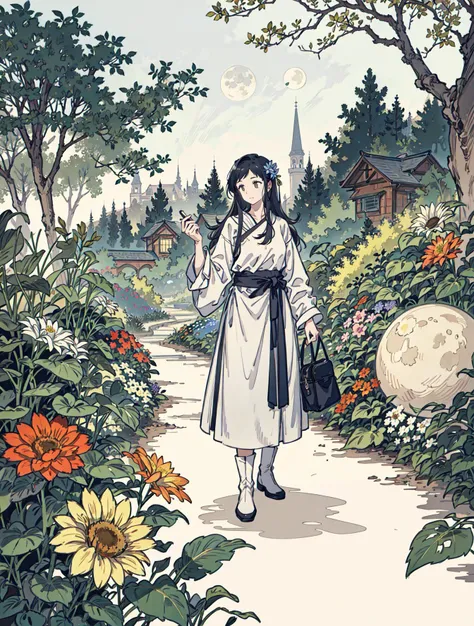 best quality, high_resolution, distinct_image, detailed background ,girl, flower,garden,moon, <lora:sakuragiManoTHEIDOLM_v10:1>